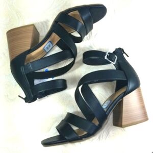 Sandal shoe black strappy Buckle zip 3" Block Heel Y2k Whimsigoth Wide Width